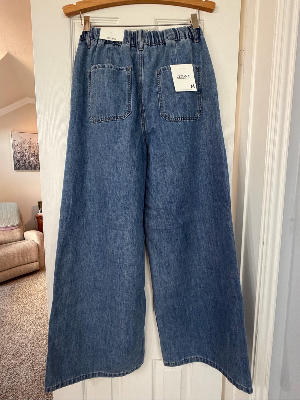 Zenana Wide Leg Denim Jeans in Blue - Picture 3 of 4